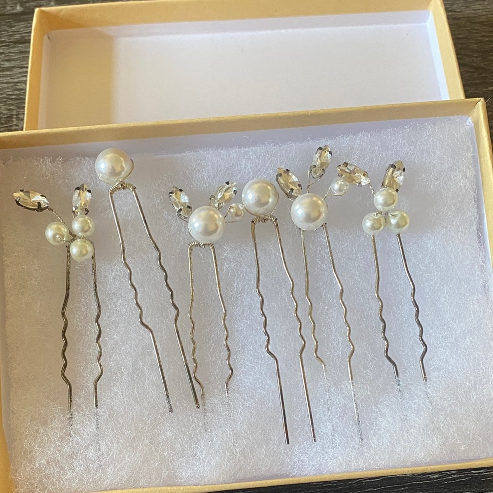 Pearl Crystal Bridal Hair Pins Set of 6 Wedding Prom Updo Hair Accessories